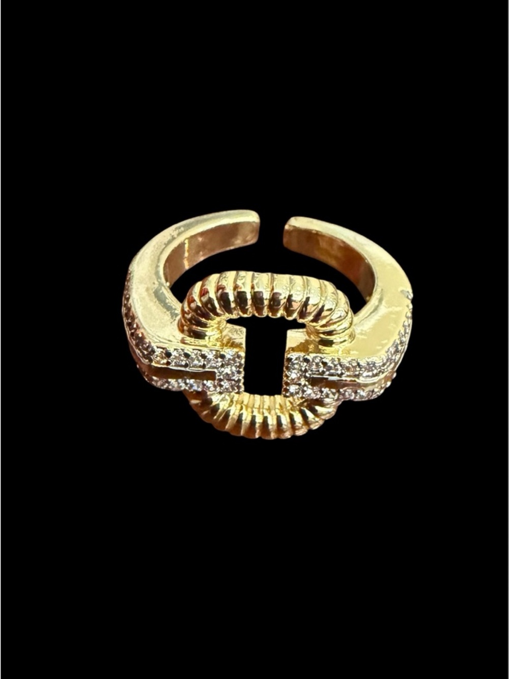 Gold Plated CZ Adjustable Ring NWT P